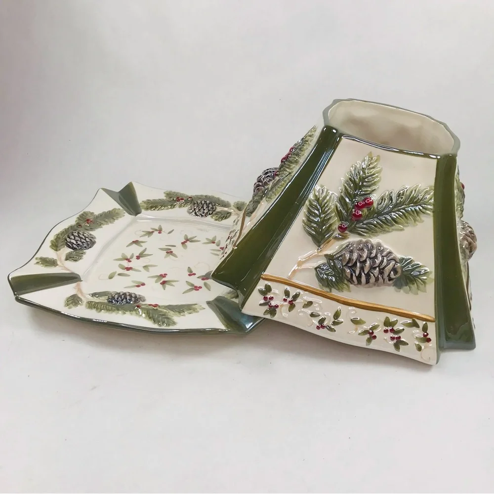 Yankee Candle Large Jar Shade Topper Plate Pine Winter Ceramic Iridescent